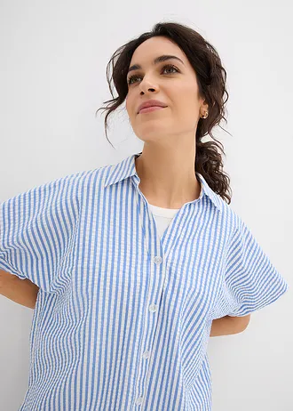 Seersucker blouse met korte mouwen • gletsjerblauw-wolwit gestreept • bonprix online shop