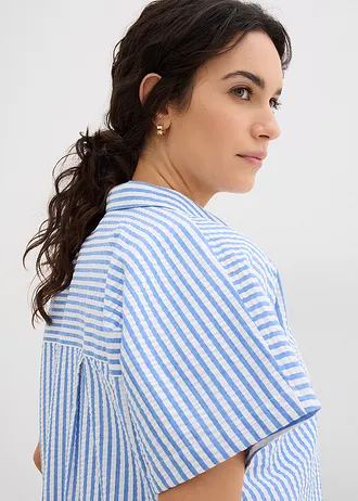 Seersucker blouse met korte mouwen • gletsjerblauw-wolwit gestreept • bonprix online shop