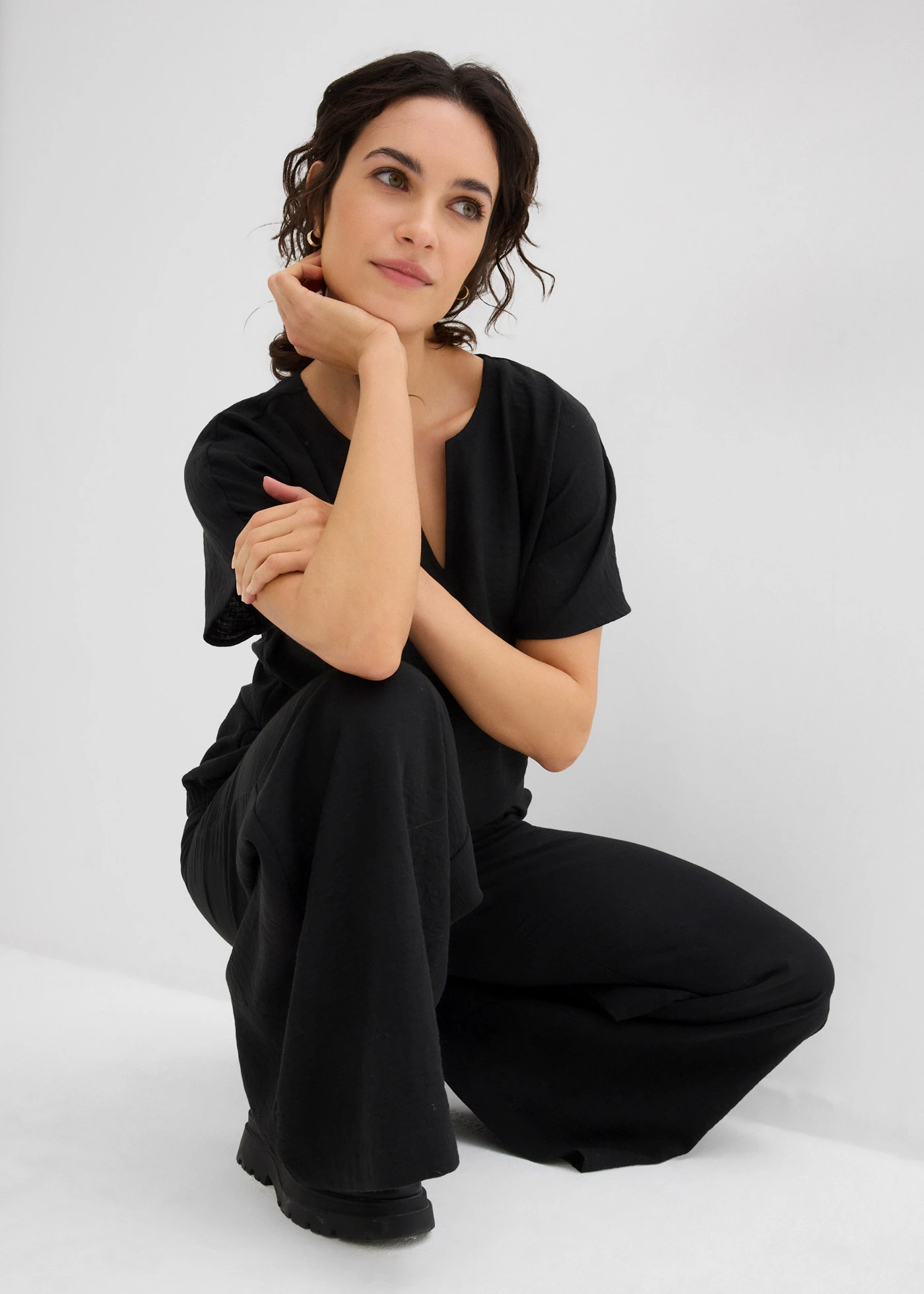 Blouse oversize à base élastiquée • noir • Boutique bonprix