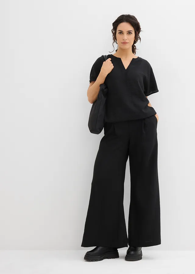 Blouse oversize à base élastiquée, Couleur: noir