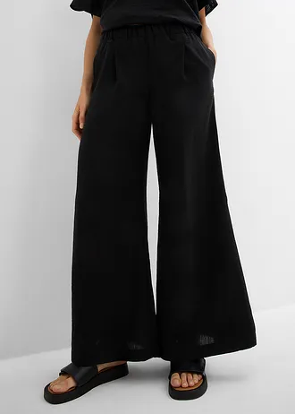 Palazzo broek met plooien • zwart • bonprix online shop