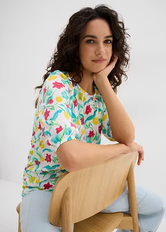 Shirt z bawełny organicznej • biały w kwiaty • sklep bonprix