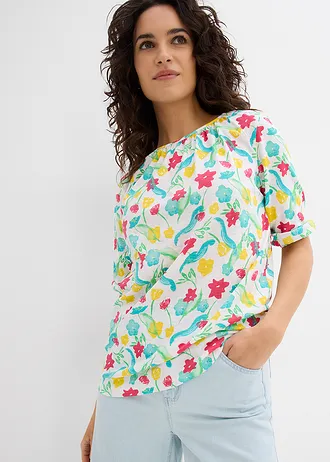 Shirt van biologisch katoen • wit gebloemd • bonprix online shop