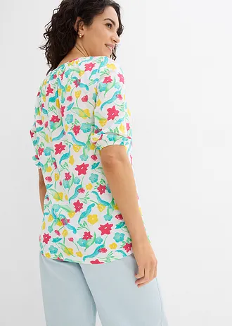 Shirt z bawełny organicznej • biały w kwiaty • sklep bonprix