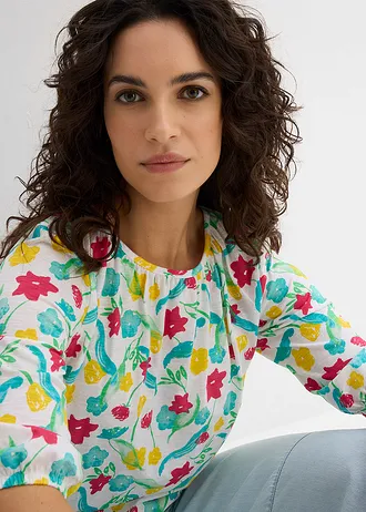 Shirt z bawełny organicznej • biały w kwiaty • sklep bonprix