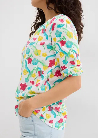 Shirt z bawełny organicznej • biały w kwiaty • sklep bonprix