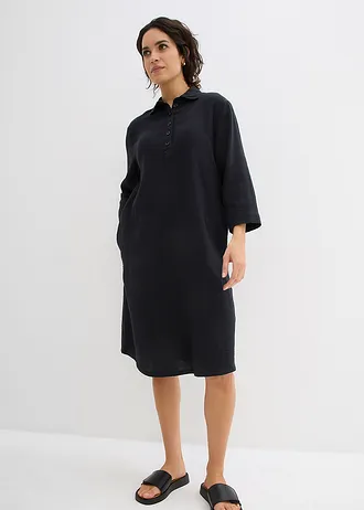 Rochie tip cămașă din muselină • negru • magazin bonprix