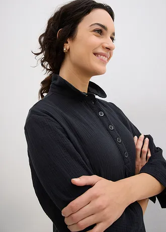 Rochie tip cămașă din muselină • negru • magazin bonprix