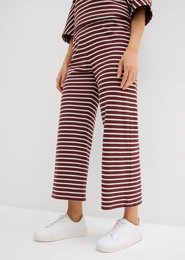 Pantalon sweat en coton texturé, Couleur: café/écru rayé