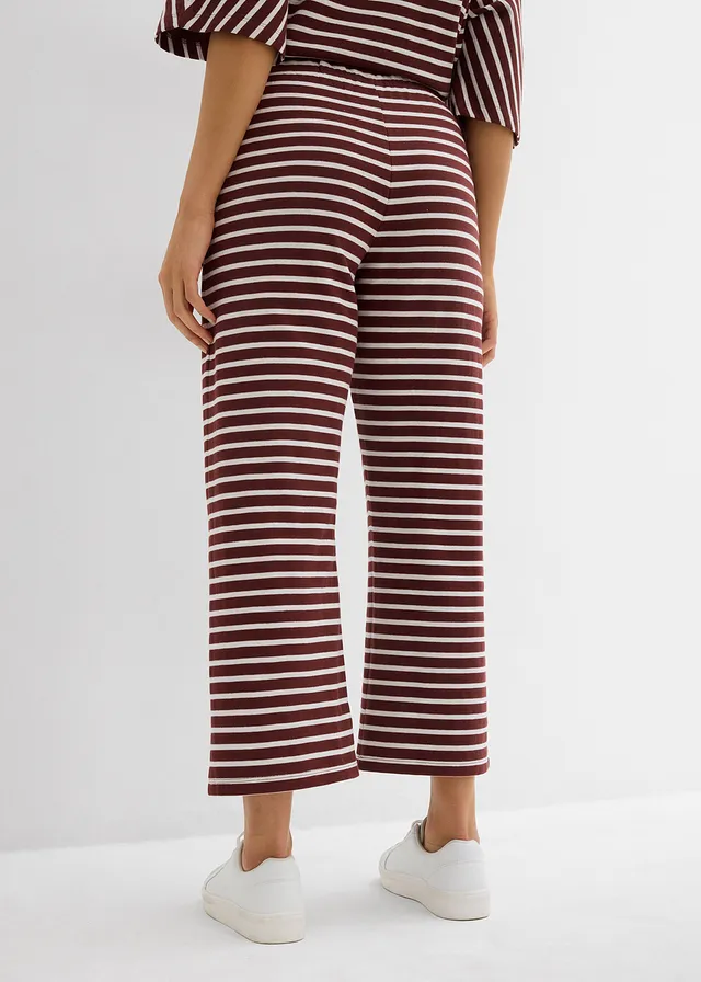 Pantalon sweat en coton texturé, Couleur: café/écru rayé