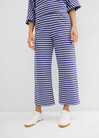 Pantalon sweat en coton texturé • bleu-violet-écru rayé • Boutique bonprix