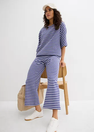 Pantalon sweat en coton texturé • bleu-violet-écru rayé • Boutique bonprix