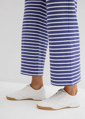 Pantalon sweat en coton texturé • bleu-violet-écru rayé • Boutique bonprix