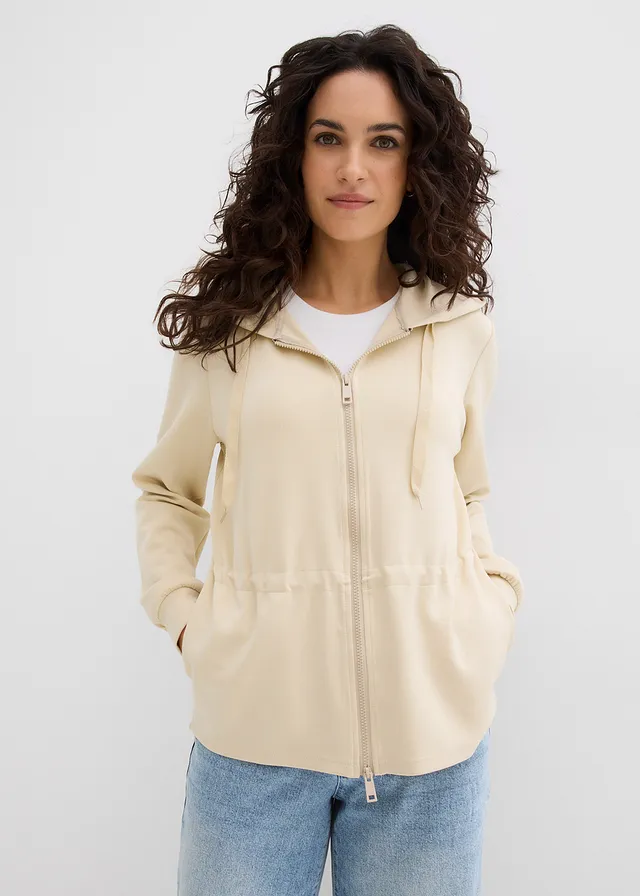 Sweatvest van zachte scuba, Kleur: lichtsand