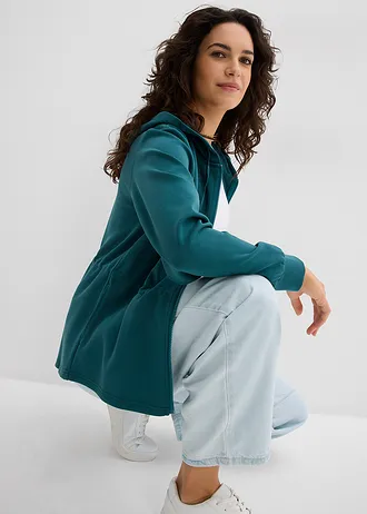 Sweatvest met capuchon en elastiek • pepergroen • bonprix online shop