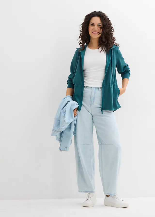Sweat zippé à capuche, extensible, Couleur: vert poivre