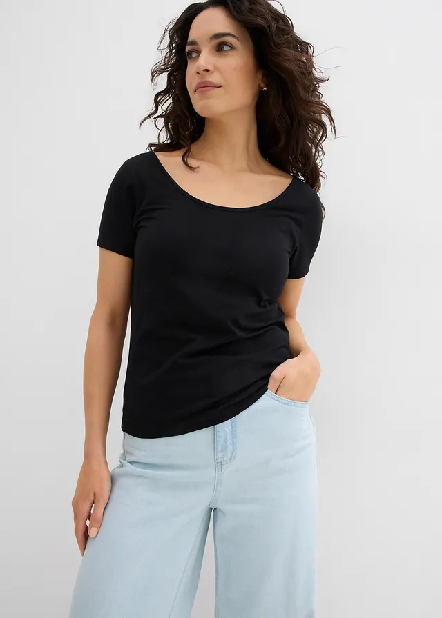 T-shirt à décolleté dos plongeant, Couleur: noir