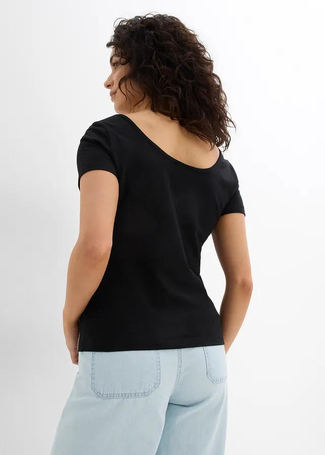 T-shirt met diepe halslijn achter • zwart • product-page.page-title-suffix