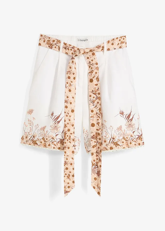 Pantaloni scurți 100% din in, cu imprimeu floral