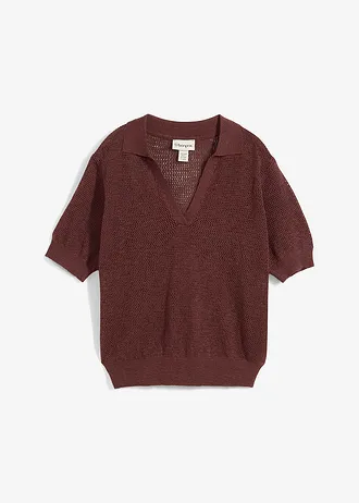 Bluză tricot polo ajurată, cu in în compoziție