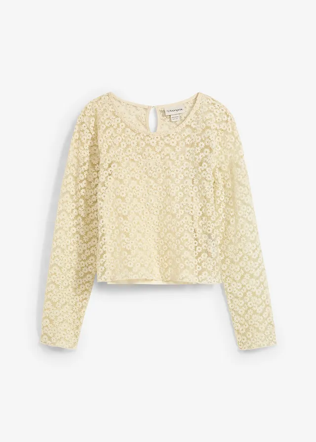 Kanten blouse met top (2-dlg. set), Kleur: naturel