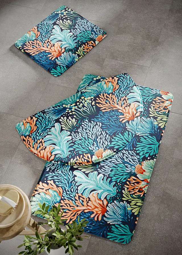 Badmat met memory foam, Kleur: blauw gedessineerd