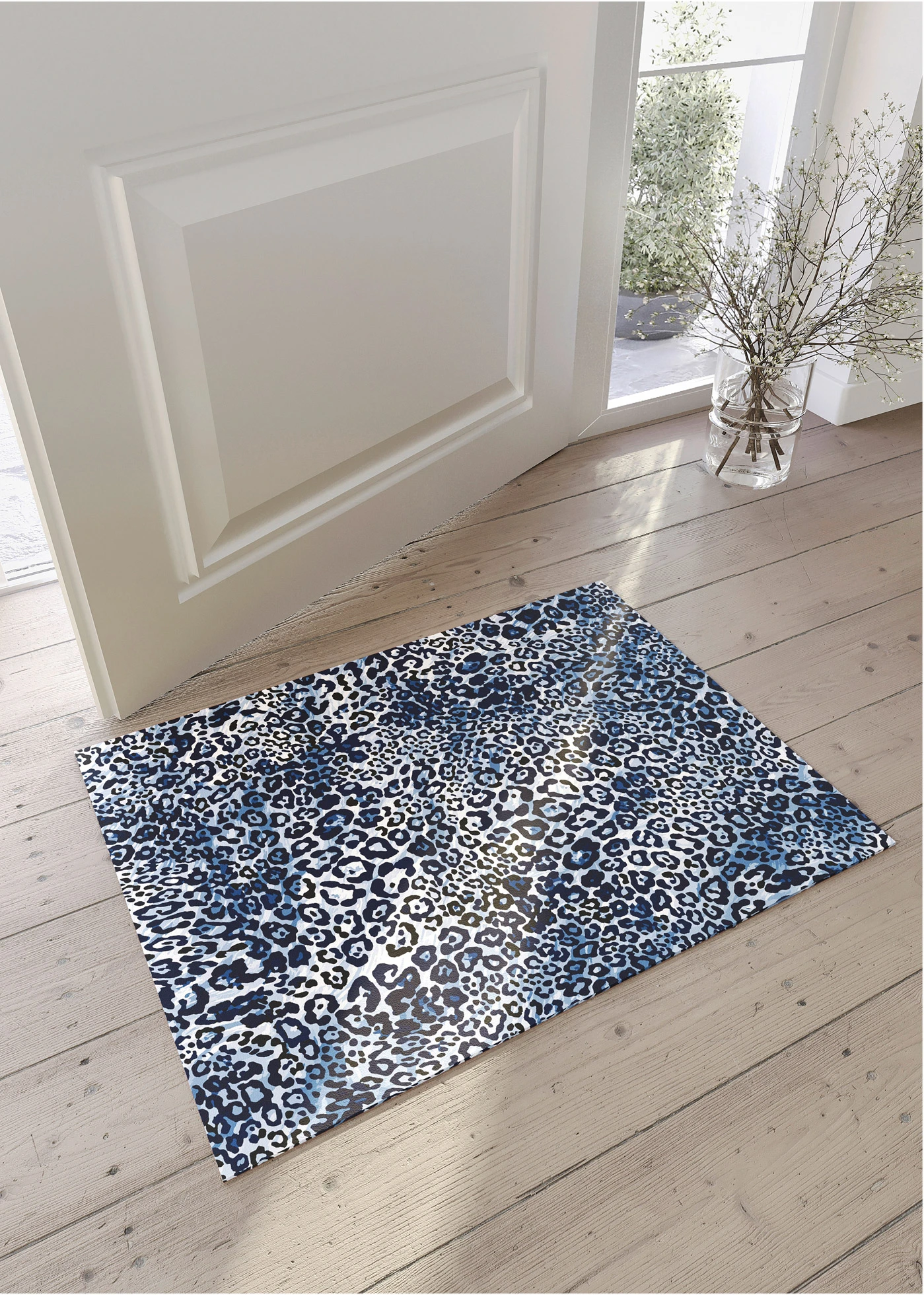 Paillasson lavable à motif léopard • bleu imprimé • Boutique bonprix