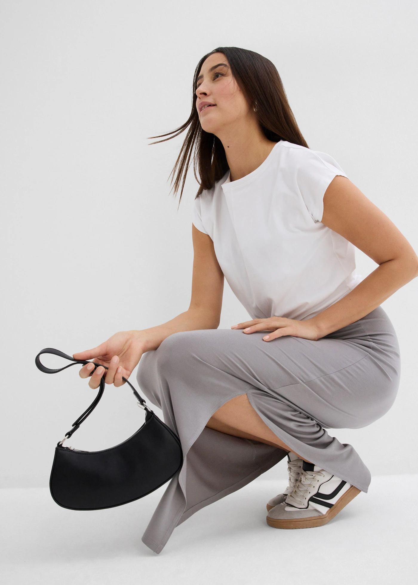 Žerzejová sukně z měkké viskózy • šedá • bonprix obchod