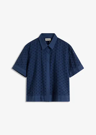 Blouse met broderie anglaise • donkerblauw • bonprix online shop