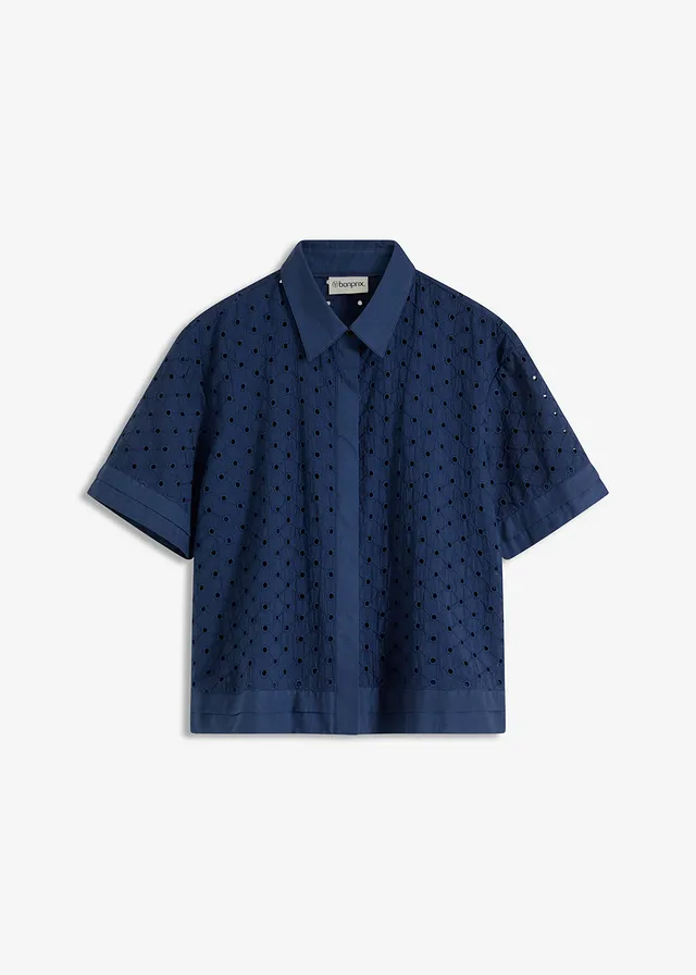 Blouse met broderie anglaise • donkerblauw • bonprix online shop