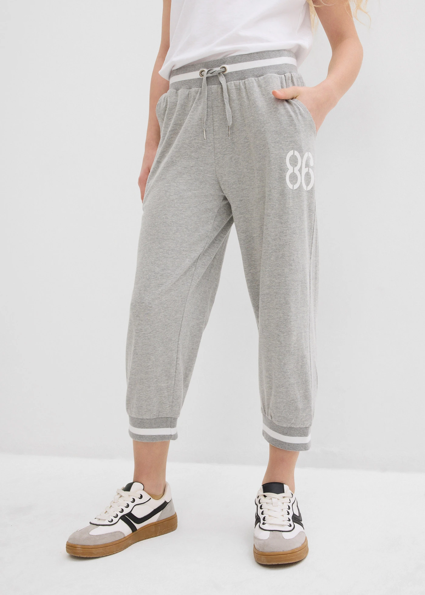3/4 joggingbroek (set van 2) • lichtgrijs gemêleerd+zwart • bonprix online shop