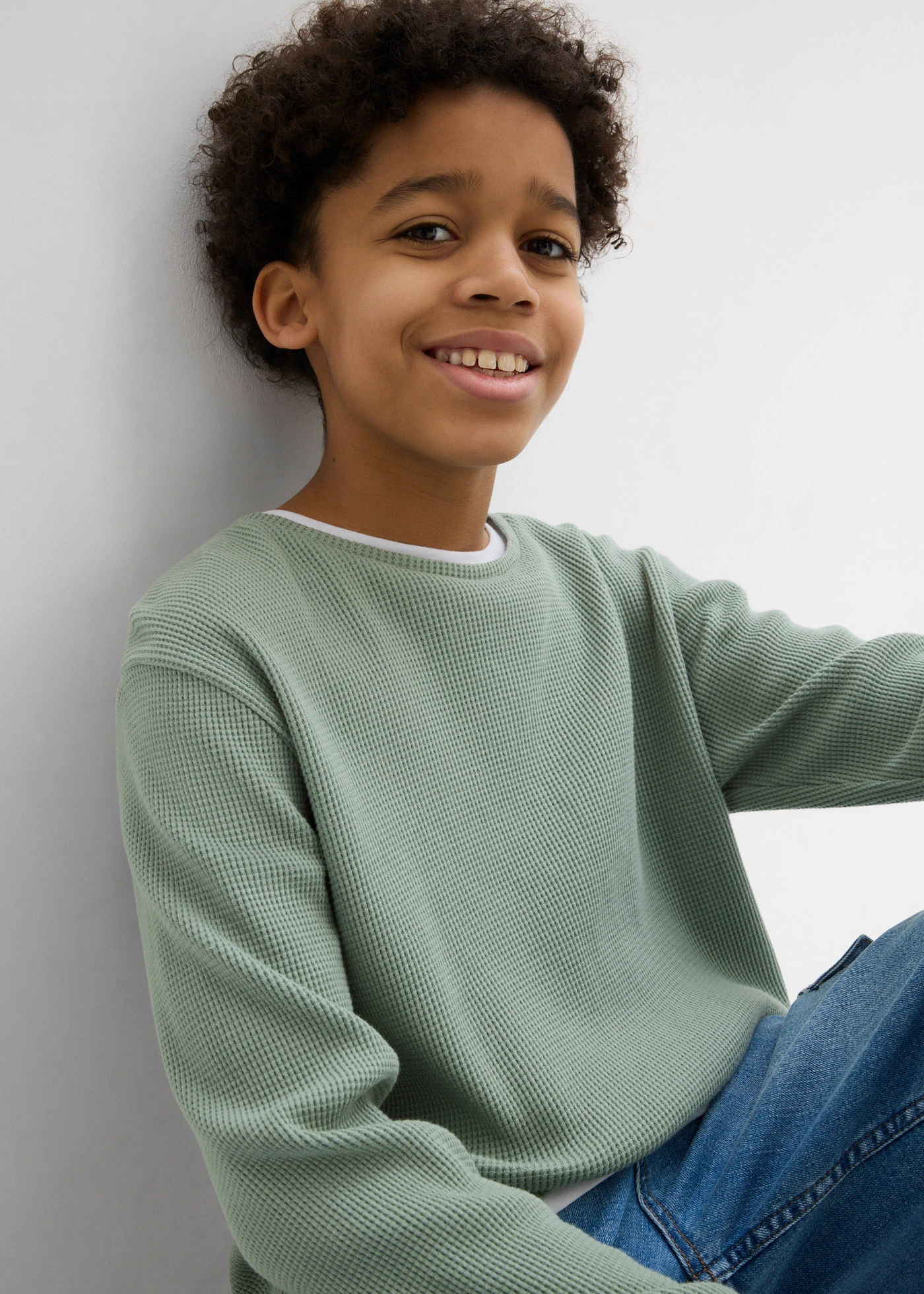 2-in-1 longsleeve van puur katoen met wafelpatroon • rookgroen • bonprix online shop