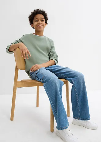 T-shirt manches longues 2 en 1 en coton aspect gaufré • vert fumé • Boutique bonprix