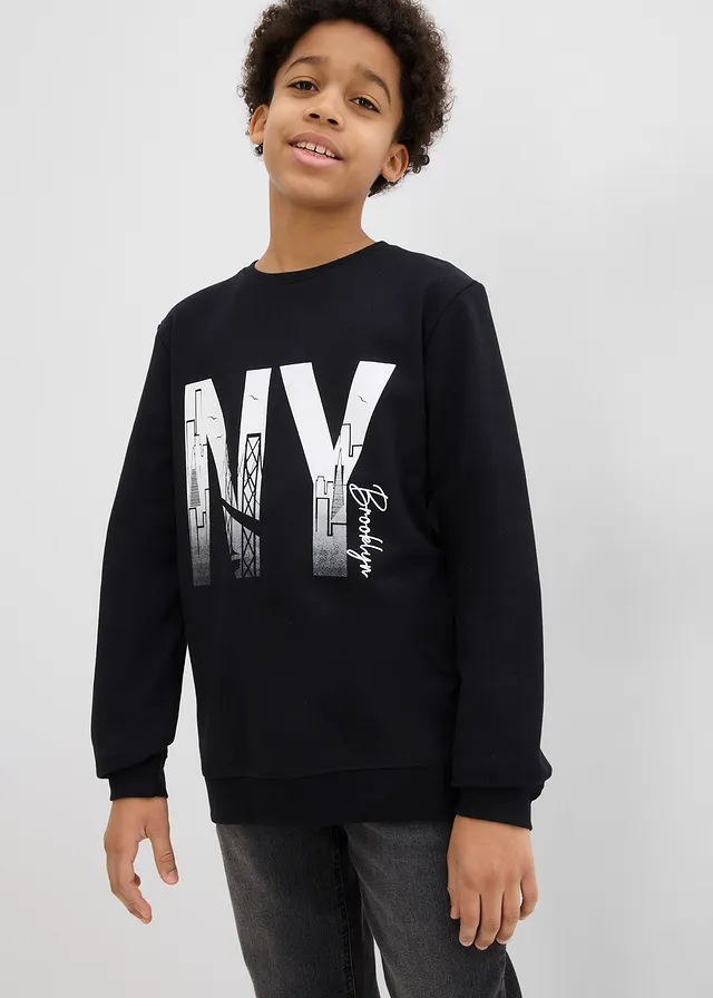 Sweat-shirt doux en coton mélangé, Couleur: noir imprimé