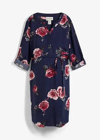 Lange zwangerschapsblouse / voedingsblouse, Kleur: donkerblauw gebloemd