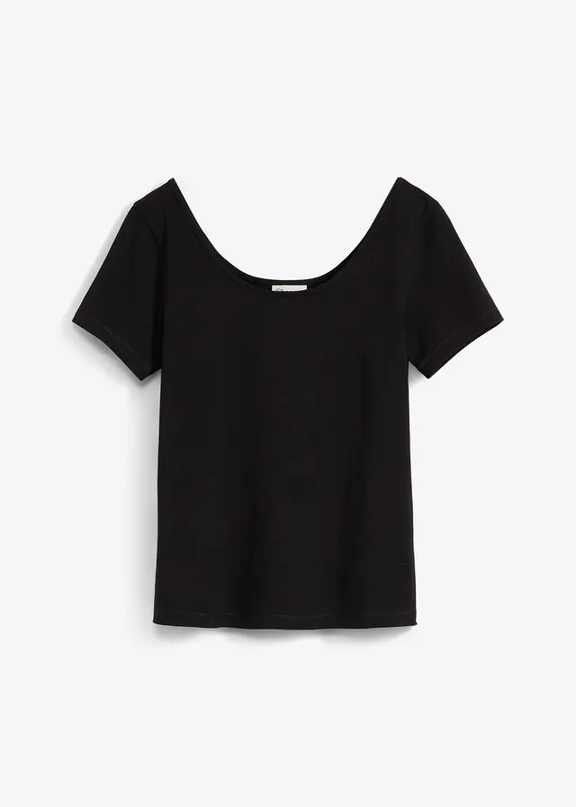 T-shirt met diepe halslijn achter, Kleur: zwart