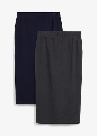 Jersey kokerrok (set van 2) • antraciet gemêleerd-donkerblauw • bonprix online shop