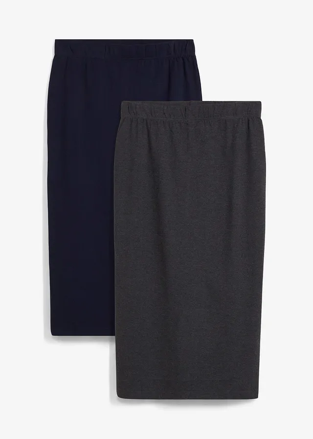 Jersey kokerrok (set van 2) • antraciet gemêleerd-donkerblauw • bonprix online shop