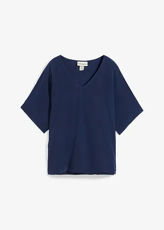 Triko s podílem hedvábí a tkanou vsadkou • tmavě modrá • bonprix obchod