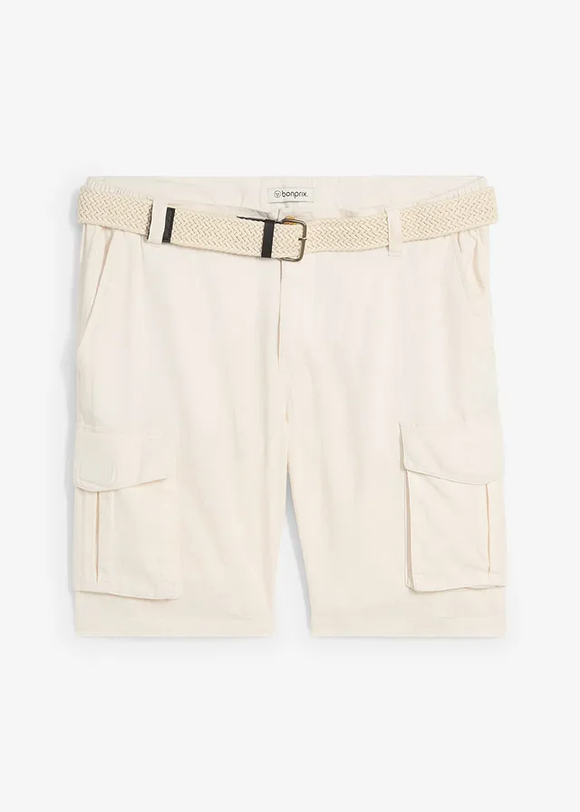 Bermuda cargo avec lin et ceinture, Regular