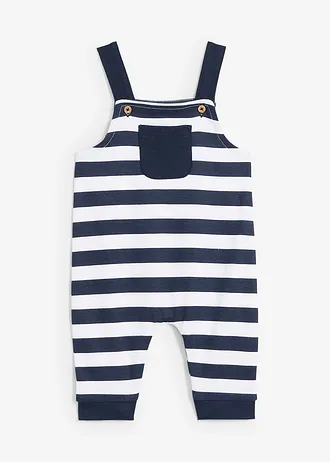 Žerzejové kalhoty s laclem, z čisté organické bavlny, barva: tmavě modrá - bílá s proužky