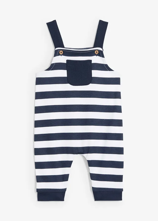 Baby tuinbroek van biologisch katoen, Kleur: donkerblauw/wit gestreept