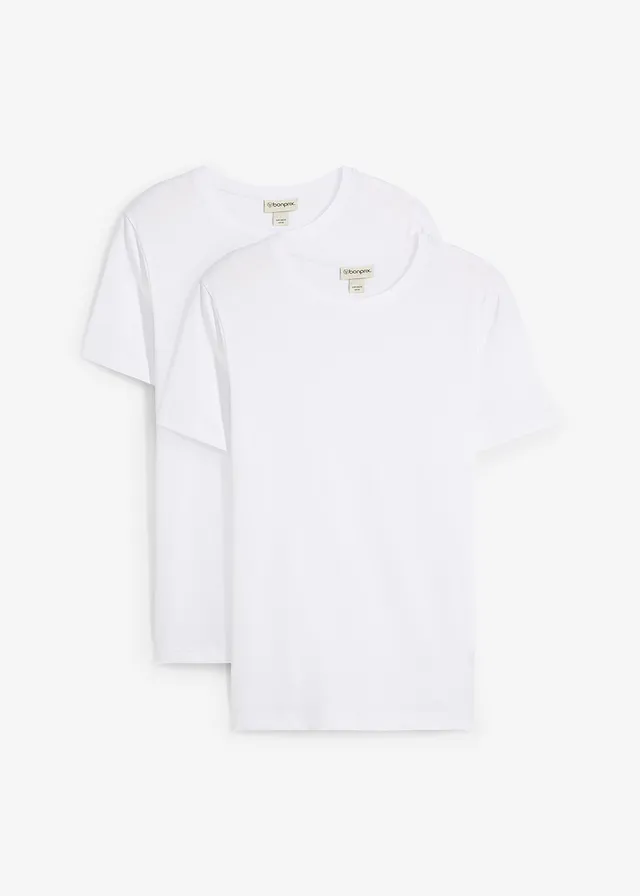 T-shirt van biologisch katoen, slim fit (set van 2), Kleur: wit