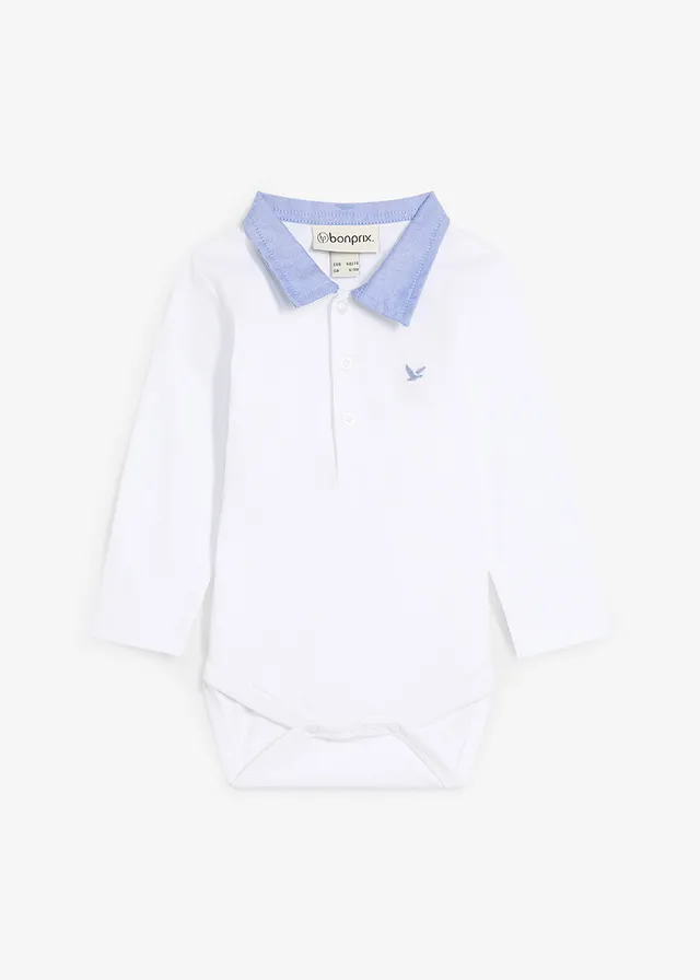 Body cu guler tip cămașă din bumbac organic 100%