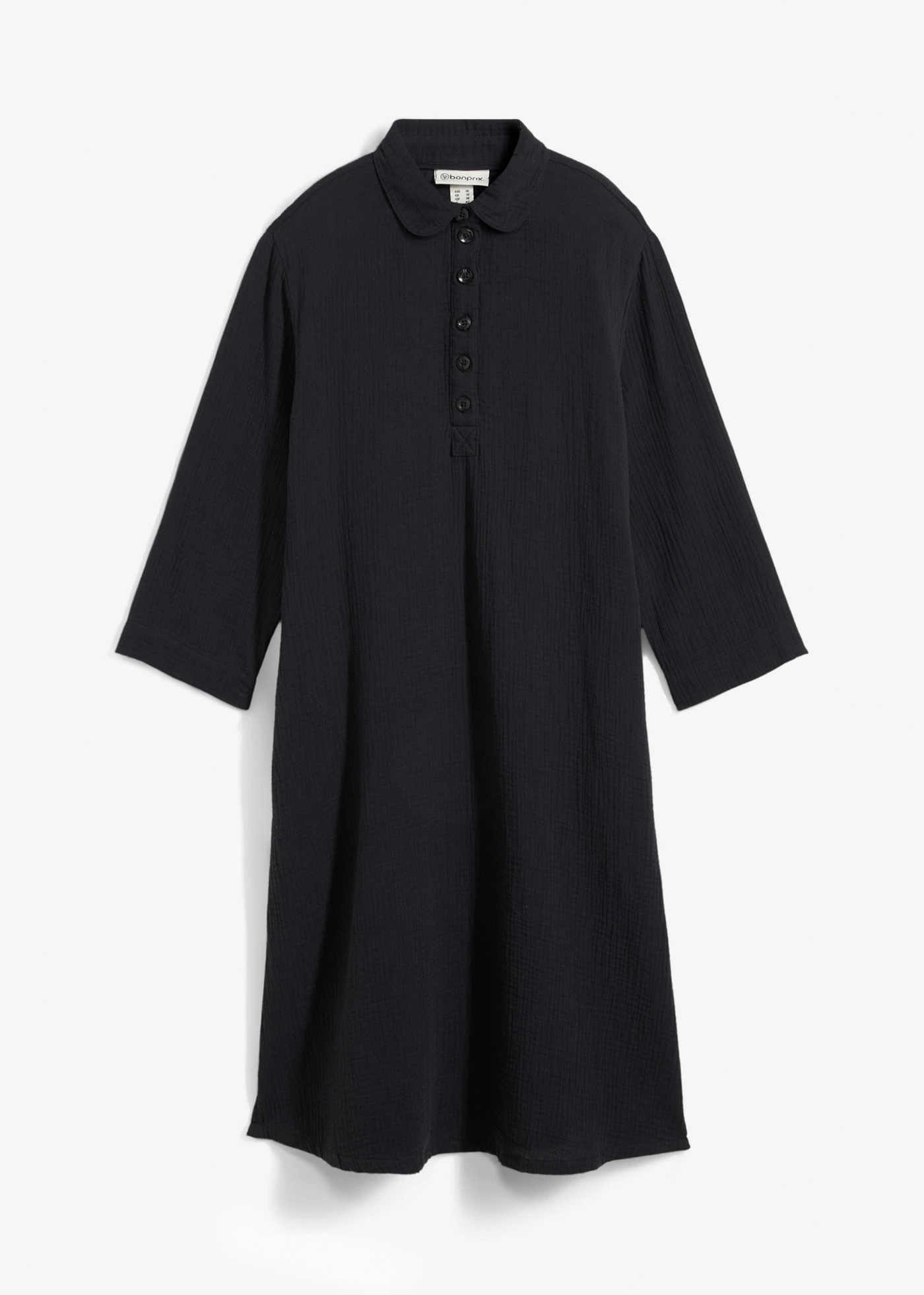 Rochie tip cămașă din muselină • negru • magazin bonprix