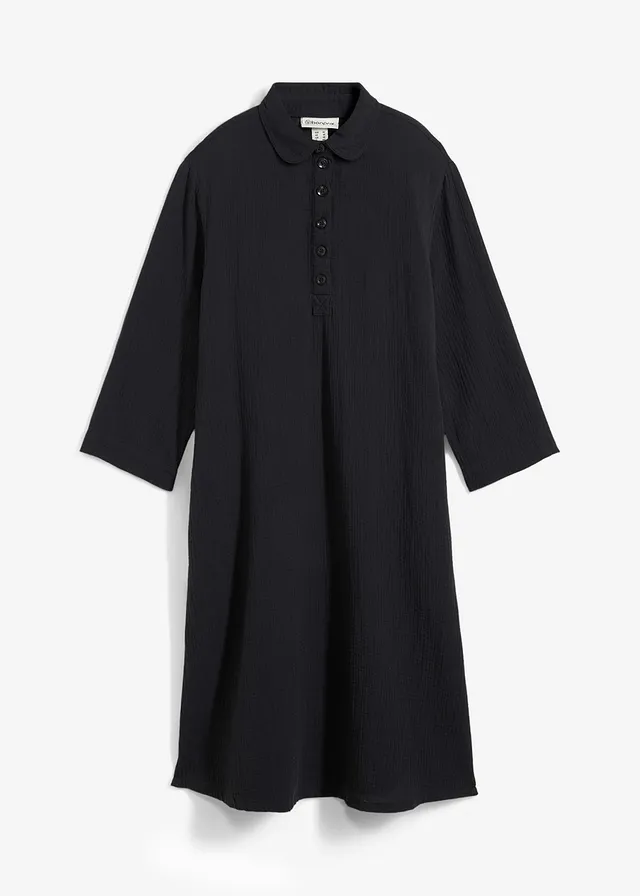 Rochie tip cămașă din muselină • negru • magazin bonprix
