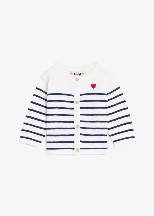 Gilet en maille avec boutons, Couleur: blanc/bleu foncé rayé
