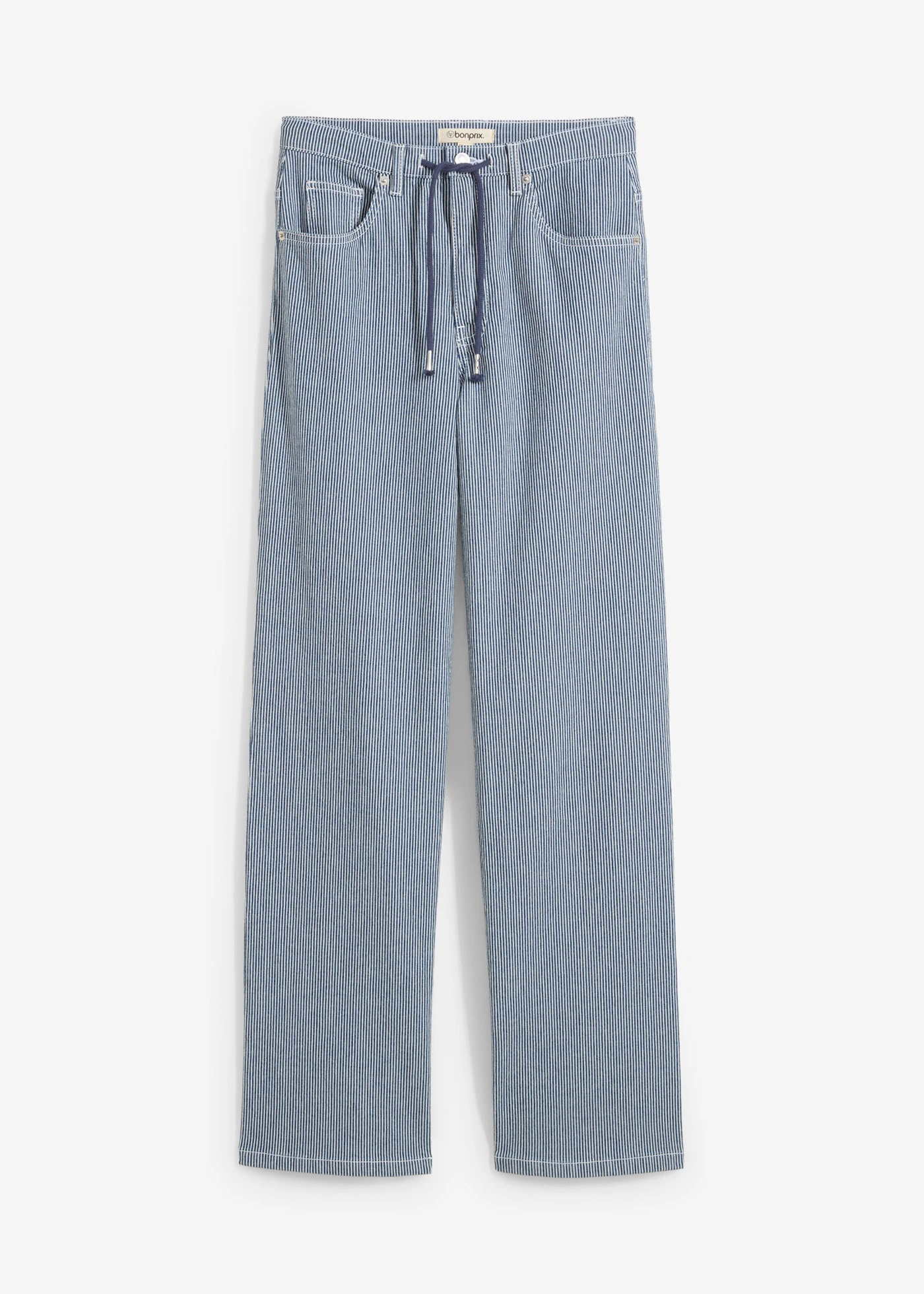 Džíny Loose Straight, High Waist, proužky • modrá s proužky • bonprix obchod