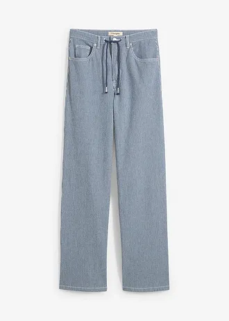 Jeansy loose, straight,  high waist, w paski • niebieski w paski • sklep bonprix