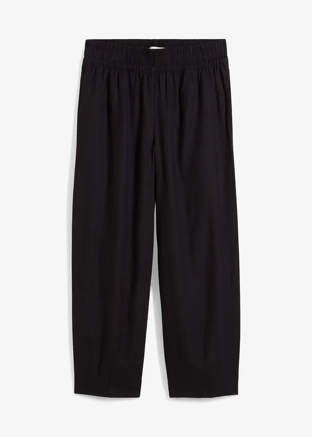 Slip-on broek met linnen, 7/8 lengte